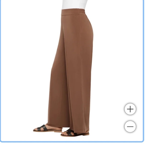 NWT Three Dots Women's Pull-On wide leg brown Pant - Picture 3 of 8